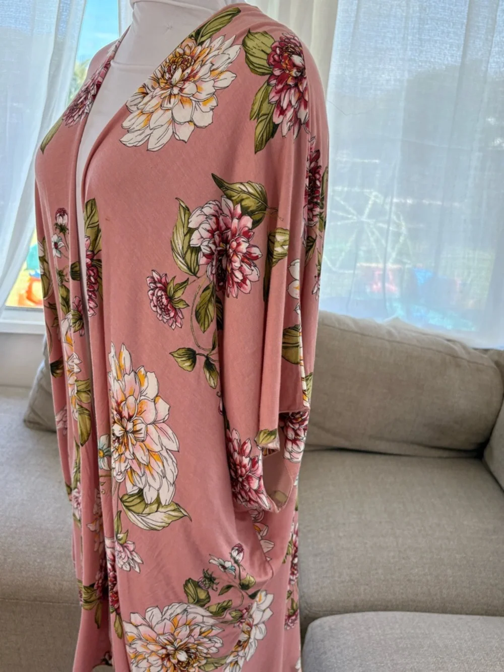 Chris & Carol Pastel Pink Floral Layering Cardigan Kimono